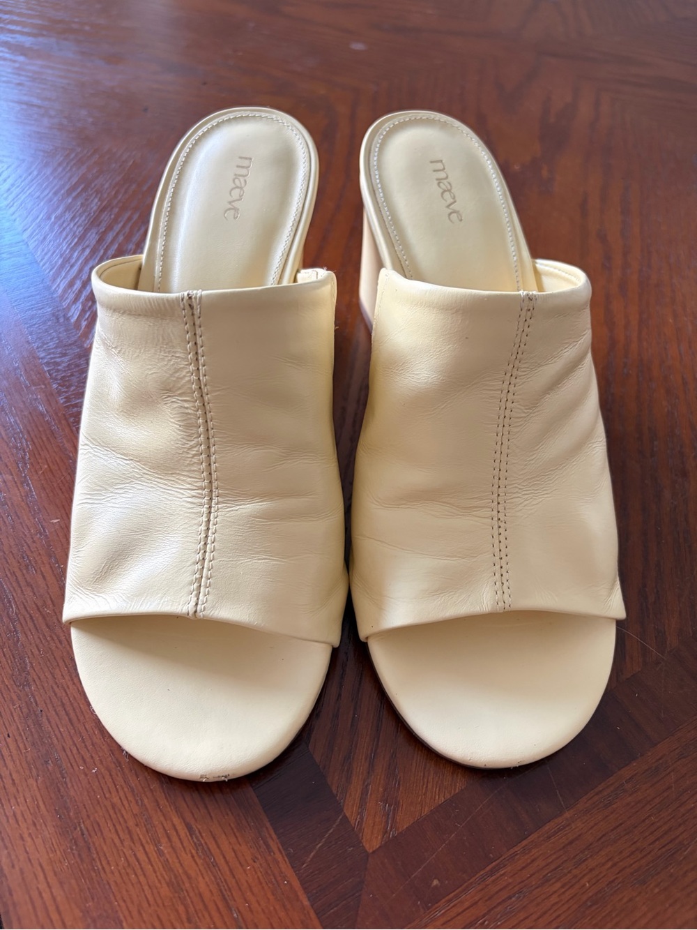 Anthropologie Maeve Light Yellow Leather Slide Wedge Sandals